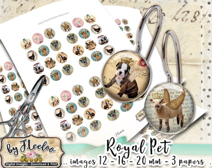 Digital collage sheet ROYAL PET 12mm 16mm 20mm circle sheets earring ring size chic digital images jewelry instant download tn581