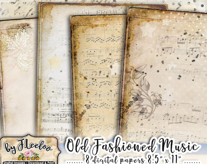 OLD FASHIONED MUSIC 8 distressed Victorian papers Digital collage shabby sheet vintage for scrapbook instant download printable pp455