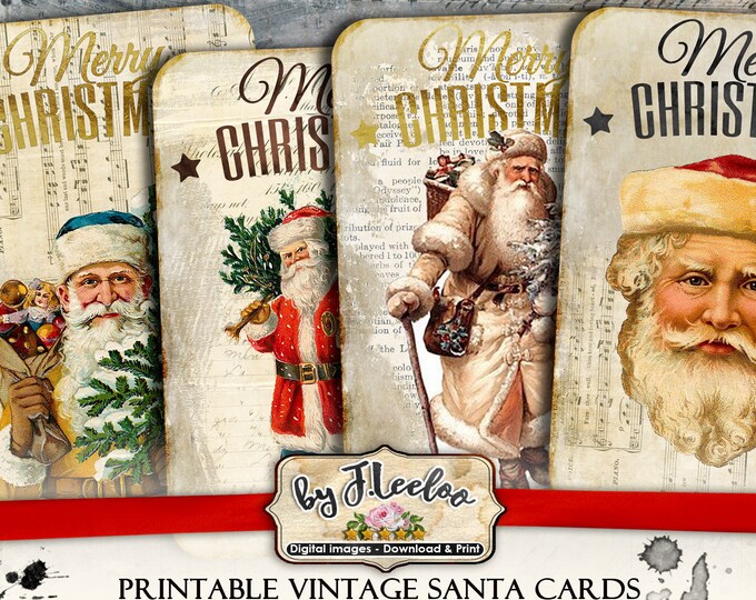 SANTA cards christmas printable postcard vintage for scrapbook altered instant download Digital collage sheet printable pp472