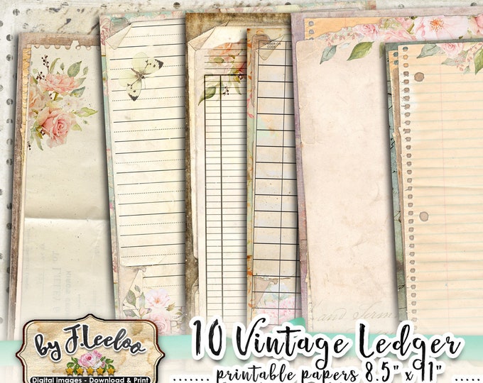 LEDGER VINTAGE large journal diary papers 8.5x11 inch printable instant download pp449
