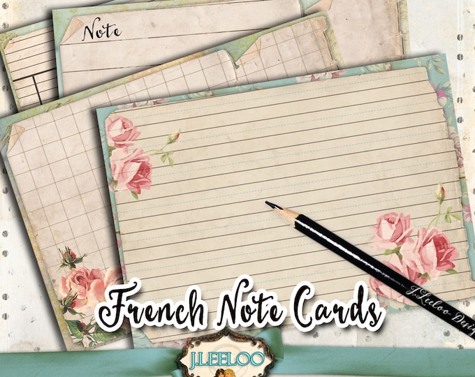 FRENCH NOTE CARDS shabby chic editable paris postcards digital note pad ledger journal diary scrapbook instant download printable pp441