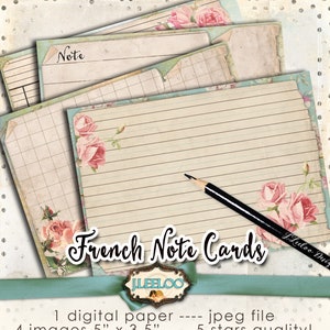 FRANZÖSICHE NOTENKARTEN shabby chic editierbare Paris Postkarten digitale Notizblock Ledger Journal Tagebuch Scrapbook Sofortdownload druckbar pp441