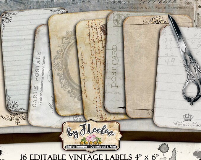 EDITABLE LABELS vintage writable cards for scrapbook journal diary art altered instant download Digital collage sheet printable pp468