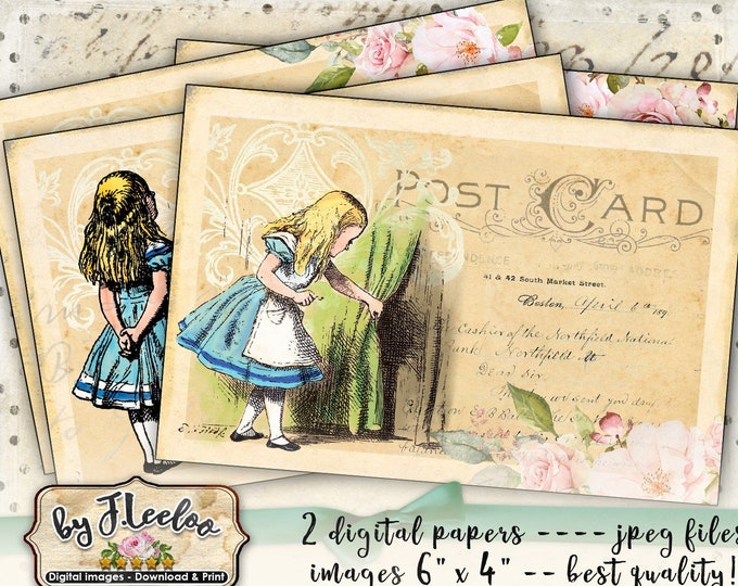 ALICE's CARDS printable vintage shabby chic for scrapbook Instant Download digital collage sheet pp447