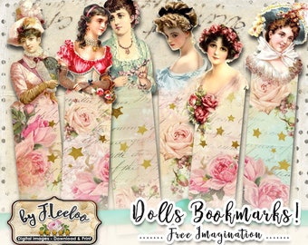 DOLLS BOOKMARKS printable paper victorian digital collage sheet instant download mixed media journal art - bm104