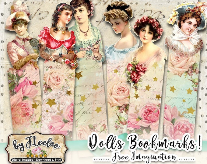 DOLLS BOOKMARKS printable paper victorian digital collage sheet instant download mixed media journal art - bm104
