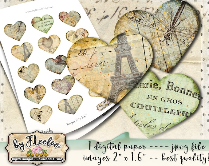 LOVELY printable vintage junk heart images for scrapbook journal and diary Digital collage sheet pp173