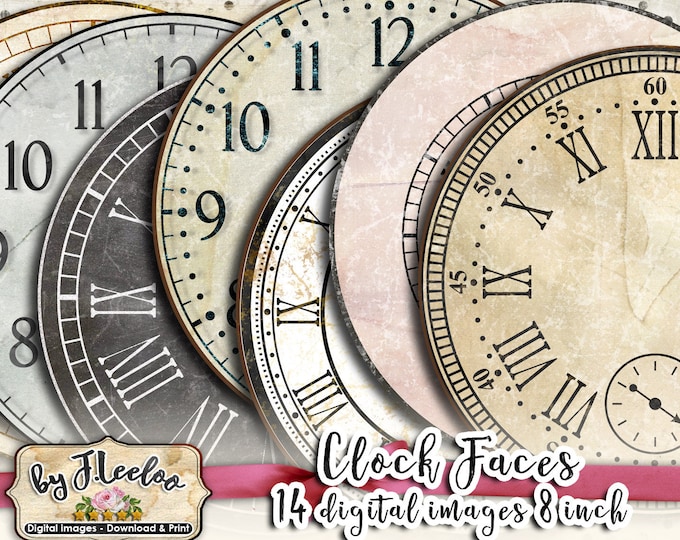FACE CLOCK 8 inch circle printable vintage jpeg clipart vintage home decor diy paper crafting download digital collage tn584