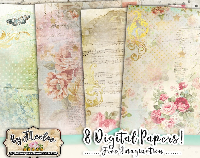 ROMANCE 8 french victorian papers for scrapbook Digital collage sheet Paris vintage for scrapbook instant download printable pp453