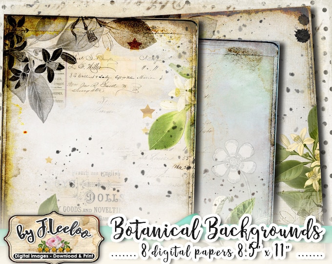 BOTANICAL 8 distressed papers for scrapbook Dirty Digital collage sheet grunge vintage for scrapbook instant download printable pp454