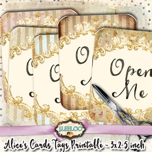 OPEN ME-kaarten Alice in Wonderland tags crafting vintage digitaal collage blad bruin sepia afdrukbare instant download tl203