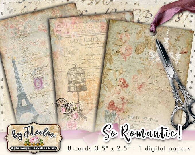 ROMANTIC Paris atc aceo Digital collage sheet for invitation greeting card jewelry holder diary art scrapbook ac310