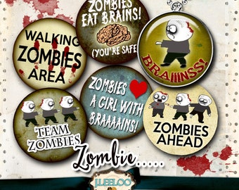 ZOMBIES Digital Download 1" size halloween printable images for glass or resin pendants magnets bottle caps bezel trays cabochon tn165