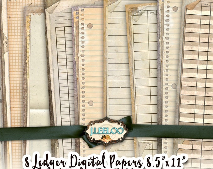 VINTAGE LEDGER 8 digital papers Writing Ephemera Journal Organizing Shabby Chic note pad Instant Download digital collage sheet pp438