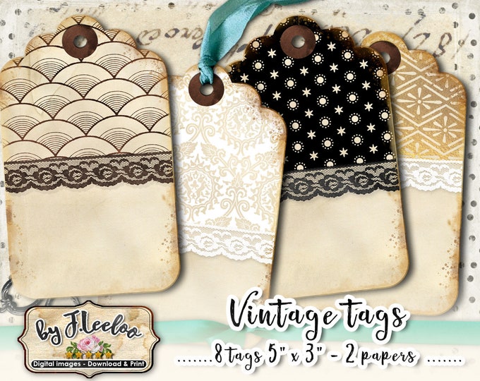 VINTAGE TAGS Digital collage sheet shipping packages etsy shop crafting vintage brown sepia printable instant download tl207