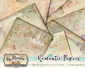 ROMANTIC 8 french victorian papers for scrapbook Digital collage sheet Paris vintage for scrapbook instant download printable pp451