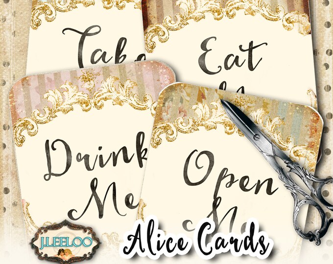 ALICE CARDS take me drink me Alice in Wonderland hang tags cards Shabby chic printable greeting cards Digital collage sheet tl204