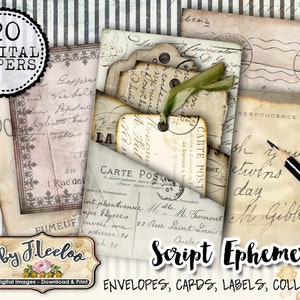 Diario vintage shabby con diseño de efemeras, manuscrito, hojas de collage imprimibles, pp513