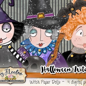 HALLOWEEN WITCH paper dolls hand drawn scary digital altered art Digital collage sheet scrapbook instant download printable pp507