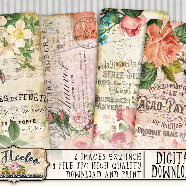 ROMANTIC BOOKMARKS printable paper victorian digital collage sheet instant download mixed media journal art - bm106