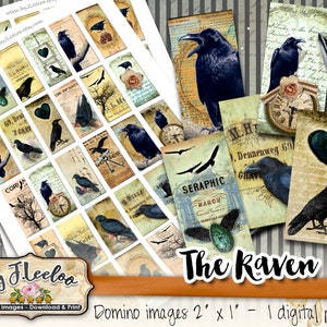 THE RAVEN 2x1 inch dark heart black crow for jewelry Digital collage sheet pendant clipart magnet instant download do132