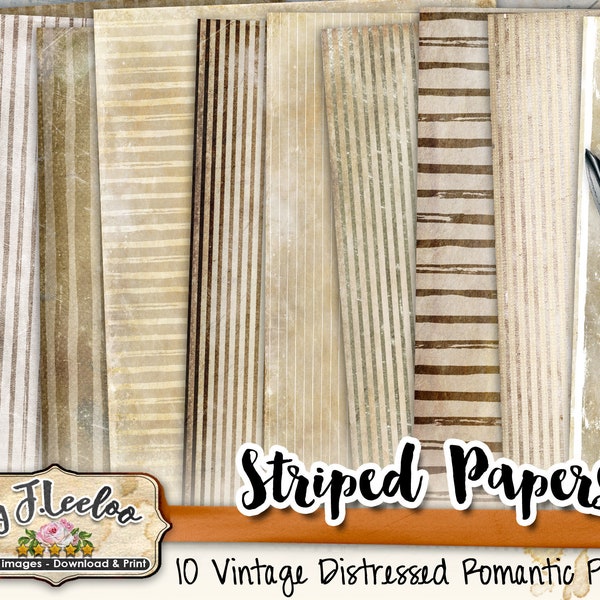 STRIPED PAPERS large 8.5x11 inch digital vintage collage sheet documents distressed scrapbooking instant download printable diary pp511