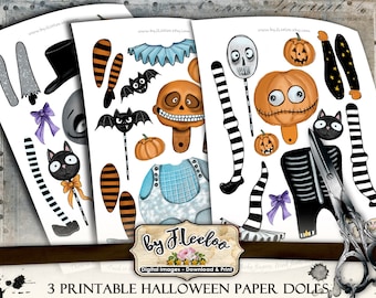 HALLOWEEN PAPER DOLL digital altered art hand drawn Digital collage sheet journal page scrapbooking  instant download printable pp467