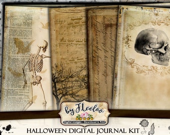 SPOOKY JOURNAL KIT large 8.5x11 inch Halloween junk journal kit crafting journal background scrapbook instant download printable diary pp466