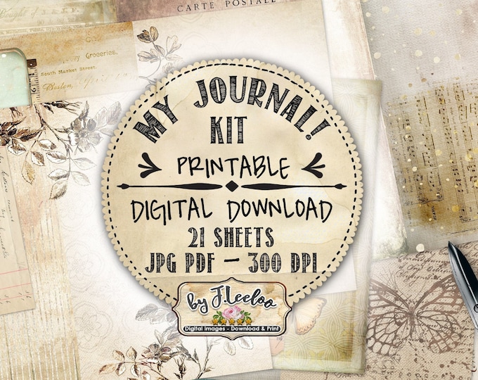 MY JOURNAL KIT junk diy Kit shabby chic vintage printable diary collage sheets pp482