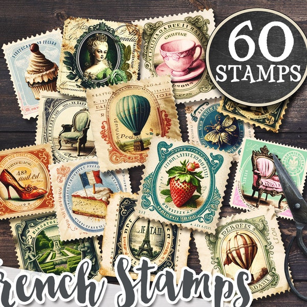 Fake FRENCH STYLE STAMPS postage Png printable | Junk Journal Antoinette supplies | French Paris vintage ephemera instant download  | cl139