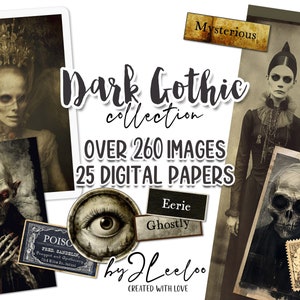 DARK GOTHIC Collection 260 images | creepy scrapbook junk journal digital ephemera supplies | victorian photo cards halloween Bundle | pp613