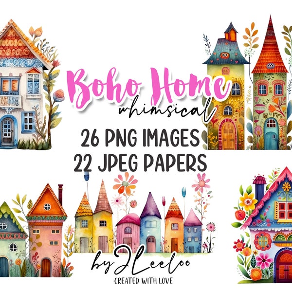 BOHO HOME PNG Clipart paper craft supplies | whimsical junk journal elements vintage | quirky mixed media printable | commercial use | cl148