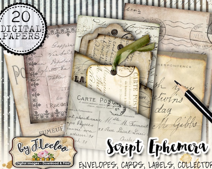 SCRIPT EPHEMERA vintage shabby Handwritten journal diy printable diary collage sheets pp513