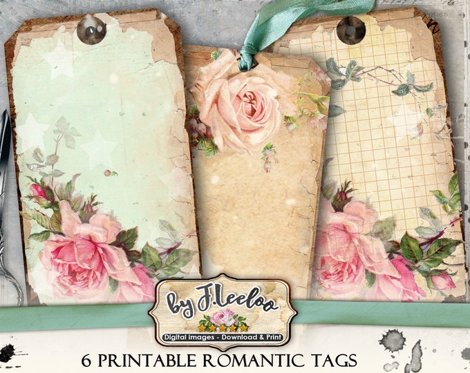 VINTAGE tags digital shabby chic jewelry holder roses french paper goods for craft art Digital collage instant download printable tl216