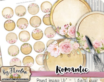 ROMANTIC 1.5 inch circle editable shabby chic writable images pendant magnet roses printable topper instant download tn594