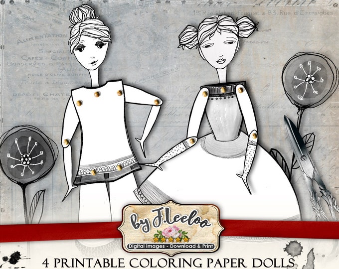 Coloring Articulated PAPER DOLL digital altered art Digital collage sheet for journal page scrapbook diary art download printable pp479