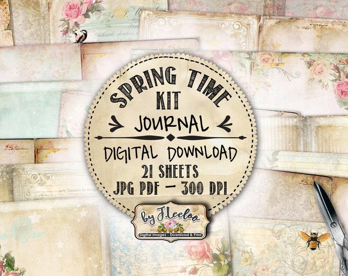 SPRING TIME Journal KIT carte shabby chic fai da te vintage effimeri diario fogli collage stampabili pp485