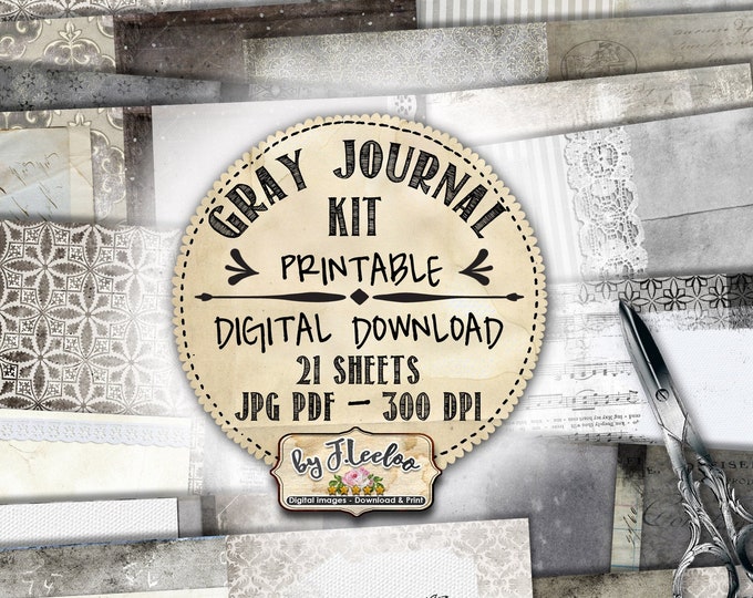 GRAY JOURNAL KIT junk paper diy vintage shabby chic diary printable collage sheets pp483