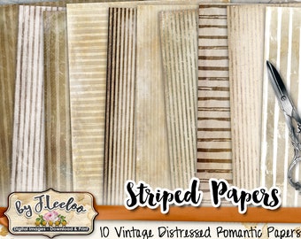 STRIPED PAPERS large 8.5x11 inch digital vintage collage sheet documents distressed scrapbooking instant download printable diary pp511