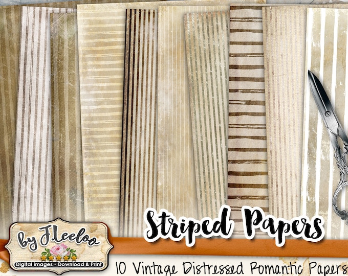 STRIPED PAPERS large 8.5x11 inch digital vintage collage sheet documents distressed scrapbooking instant download printable diary pp511