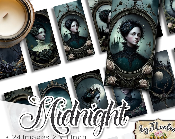 MIDNIGHT printable domino pendants | gothic sheet digital images | melanconic woman | dark flower vintage | instant download do163