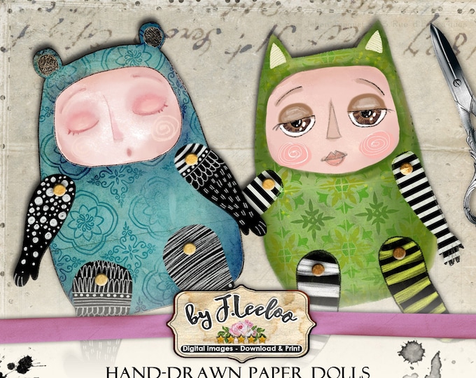 PAPER DOLL Articulated Hand-Drawn digital altered art for journal page scrapbook diary art instant download printable pp478