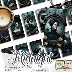 MIDNIGHT printable domino pendants | gothic sheet digital images | melanconic woman | dark flower vintage | instant download do163