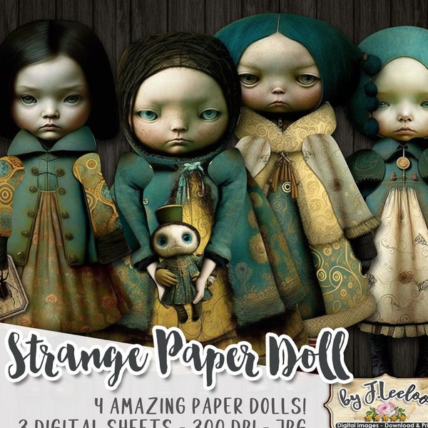 STRANGE PAPER DOLLS Articulated digital altered art Original for journal page scrapbook diary art download printable pp590