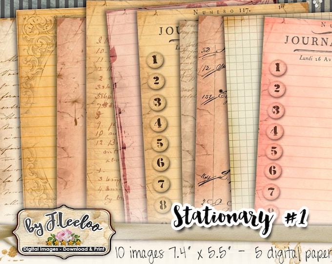 STATIONARY 1 printable 7.4x5.5 inch patterned papers journal art scrapbook Digital collage sheet instant download printable diary pp161