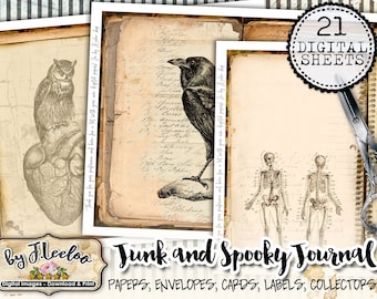 JUNK and SPOOKY Journal large 8.5x11 inch Halloween crafting journal background scrapbook instant download printable diary pp518
