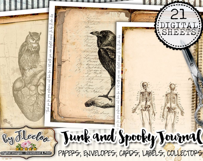 JUNK and SPOOKY Journal large 8.5x11 inch Halloween crafting journal background scrapbook instant download printable diary pp518