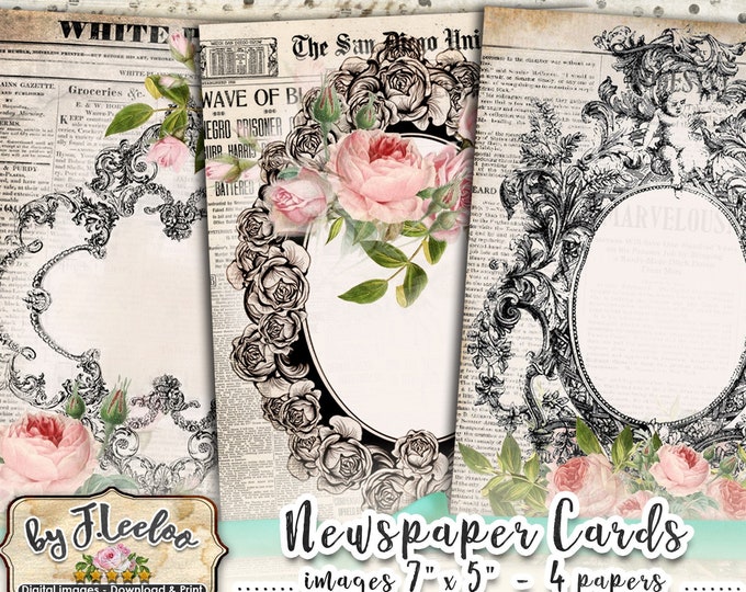 CARTE DI GIORNALE cartolina sfondo 5 x 7 pollici Collage digitale foglio texture diario scrapbook download immediato stampabile pp462