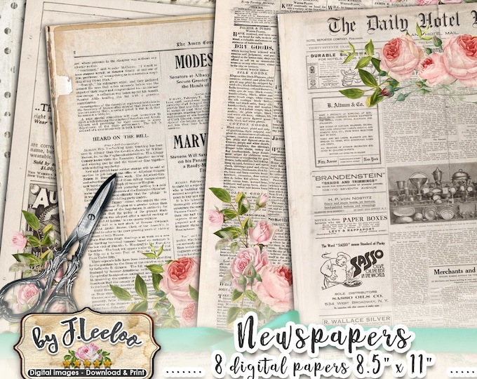 NEWSPAPERS 8 vintage digital papers junk Ephemera Journal journaling Shabby Chic Instant Download digital collage sheet pp461