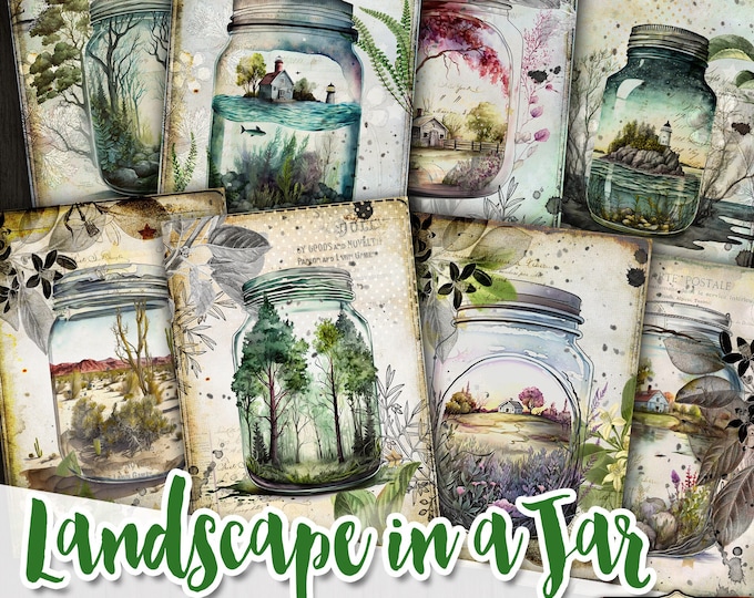 LANDSCAPE in a JAR 5x7 inch digital cards | ephemera vintage for junk journal | scrapbook travel diary | Diy home lucky place pp582